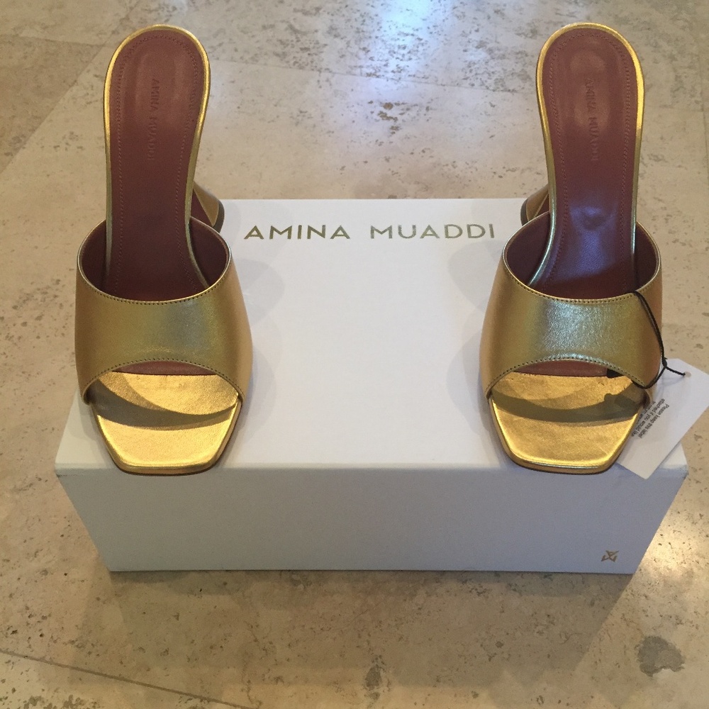 New Amina Muaddi Lupita Sandals in Gold